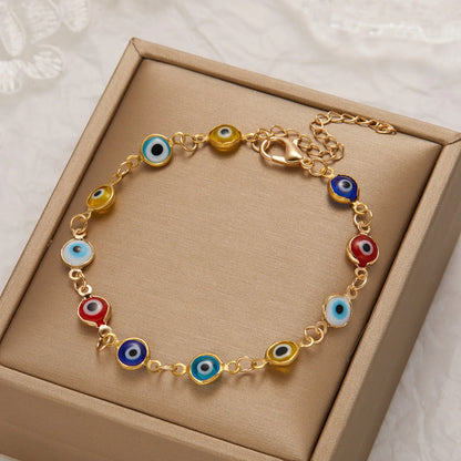 Bracelet œil turc porte-bonheur et protection doré ajustable