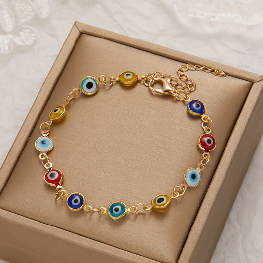 Bracelet œil turc porte-bonheur et protection doré ajustable