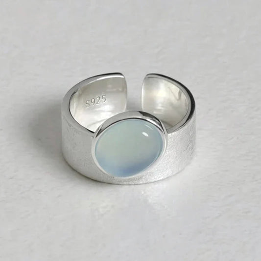 Bague vintage lunaire argent 925 avec pierre ovale