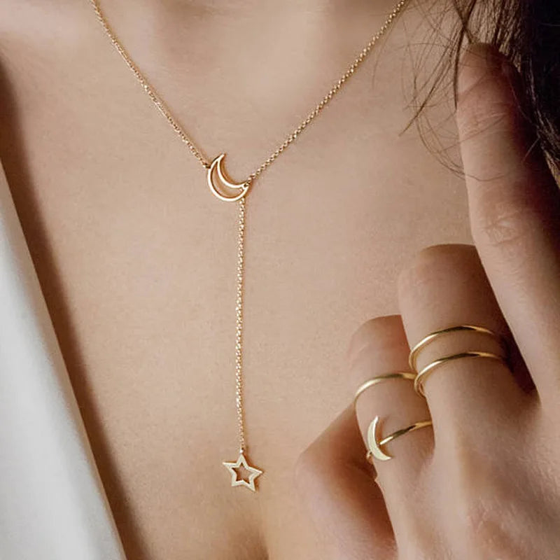 Collier lune et étoile céleste doré