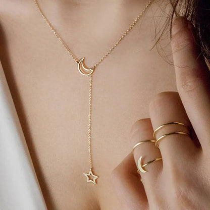 Collier lune et étoile céleste doré