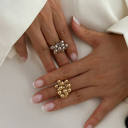 Bague ajustable à sphères dorée
