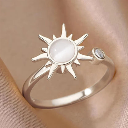 Bague soleil ajustable avec pierre œil-de-chat et zircon