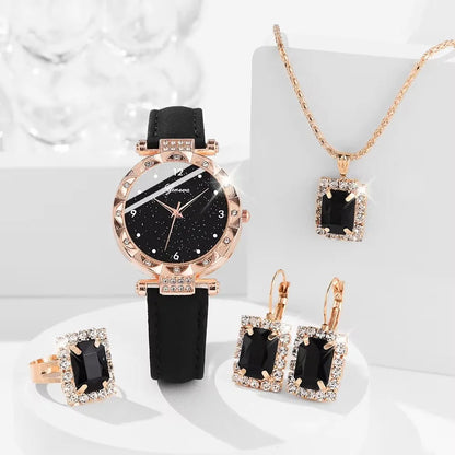 Ensemble complet glamour : montre, collier, boucles d'oreilles, bague + bracelets