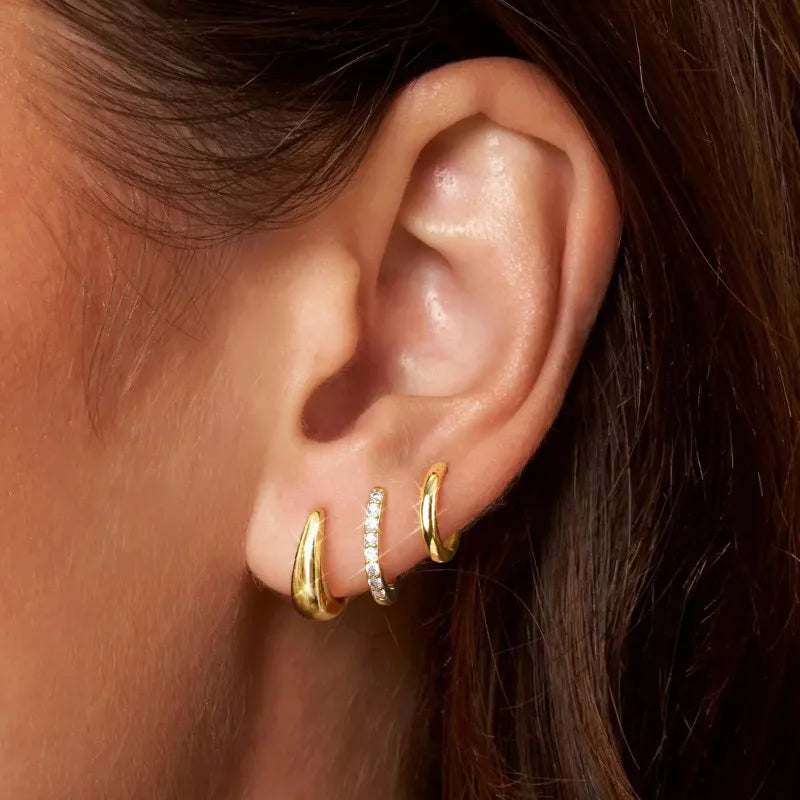 Ensemble de 3 paires de boucles d'oreilles en acier avec zircon