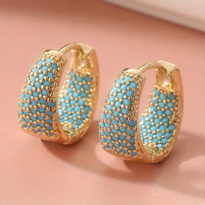 Boucles d'oreilles cercle avec Perles Turquoises en Ton Or | Or