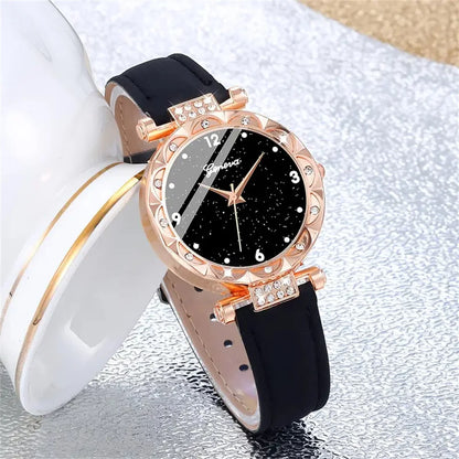 Ensemble complet glamour : montre, collier, boucles d'oreilles, bague + bracelets