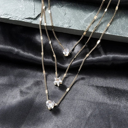 Collier multicouche triple avec pendentifs en zircon