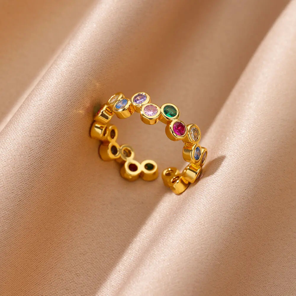 Bague cœur géométrique ajustable avec zircons