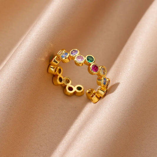Bague cœur géométrique ajustable avec zircons