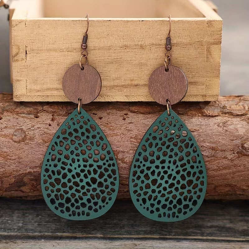 Boucles d'oreilles pendantes en cuir style vintage avec découpe