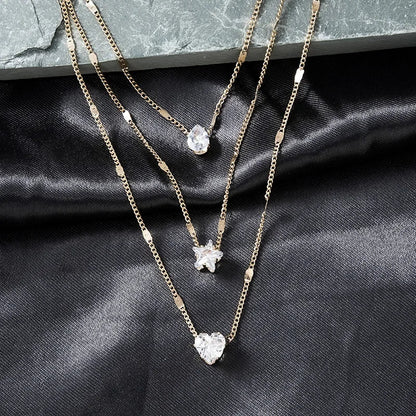 Collier multicouche triple avec pendentifs en zircon
