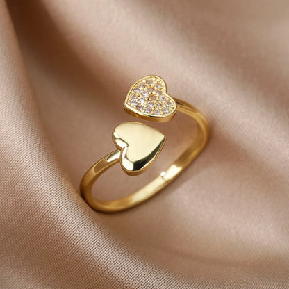 Bague cœur géométrique ajustable avec zircons