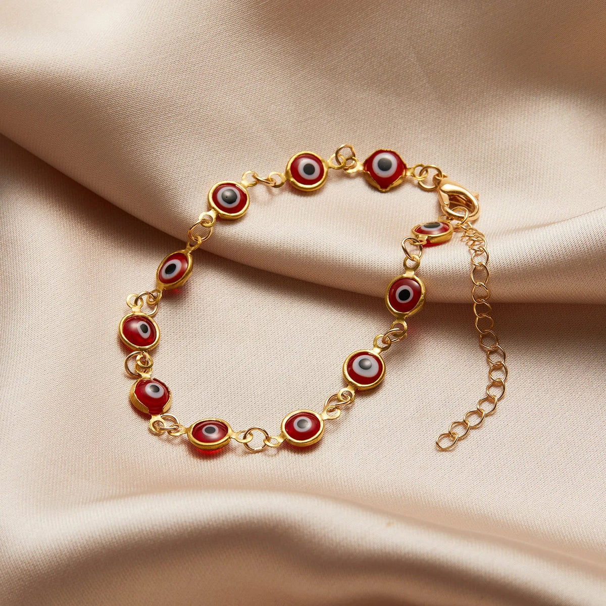 Bracelet œil turc porte-bonheur et protection doré ajustable