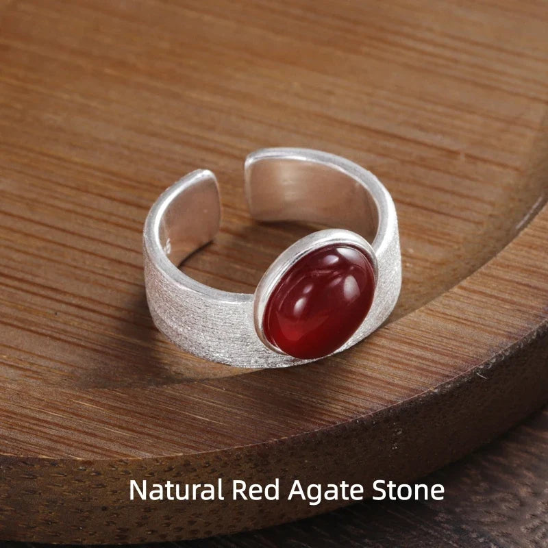 Bague vintage lunaire argent 925 avec pierre ovale