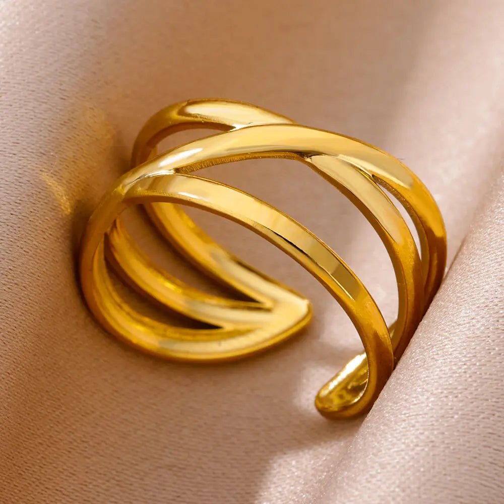 Bague dorée bohème ajustable multiligne