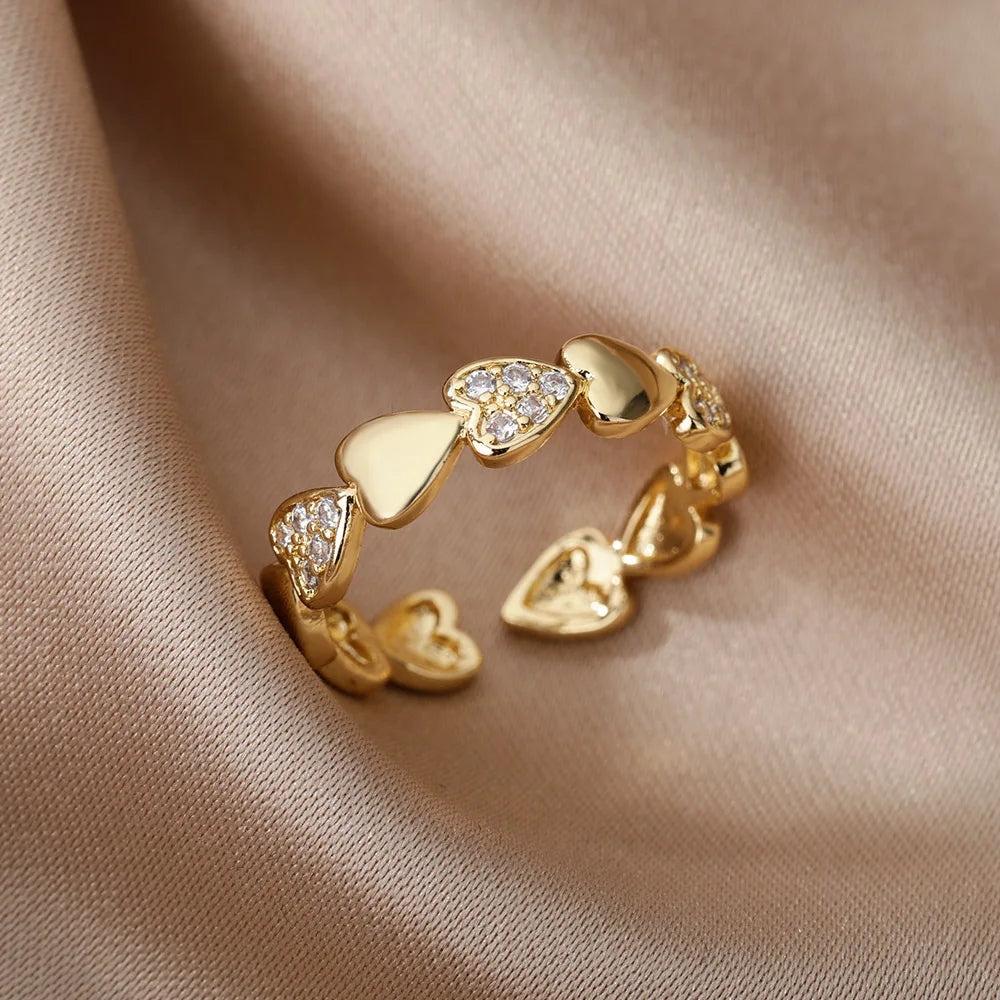 Bague cœur géométrique ajustable avec zircons