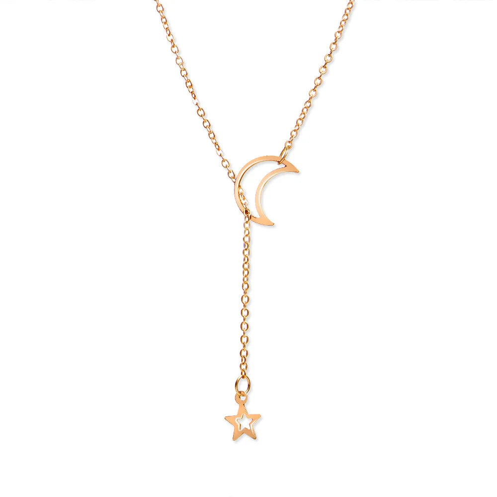 Collier lune et étoile céleste doré