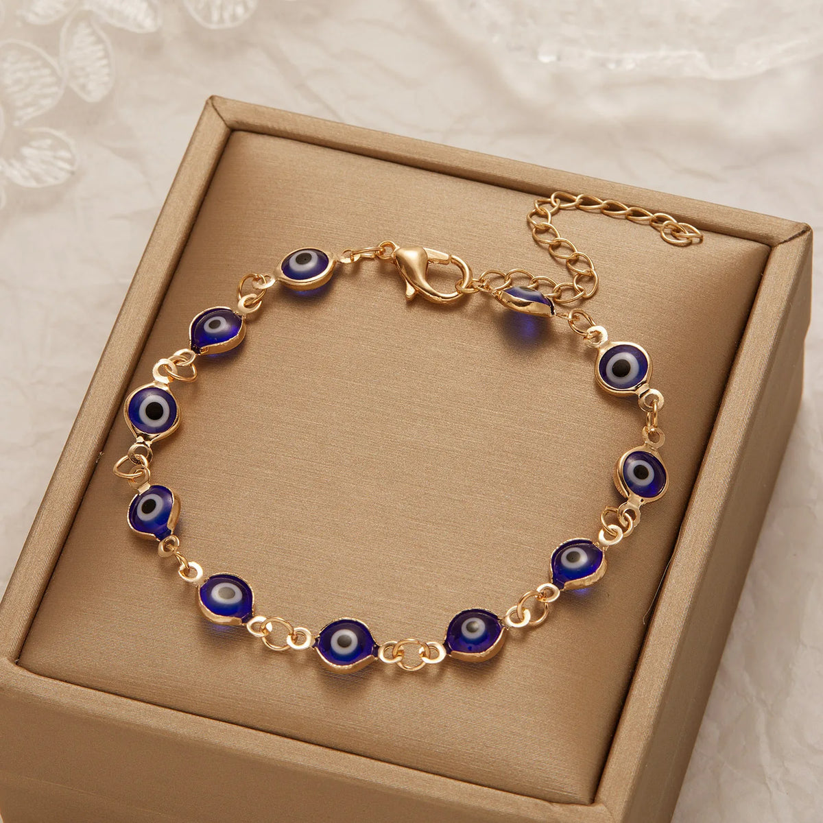 Bracelet œil turc porte-bonheur et protection doré ajustable