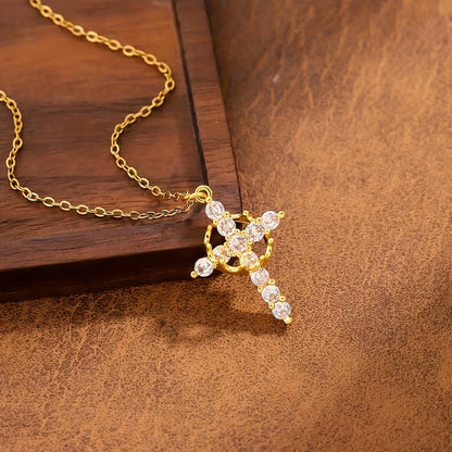 Collier en acier titane Croix couronne