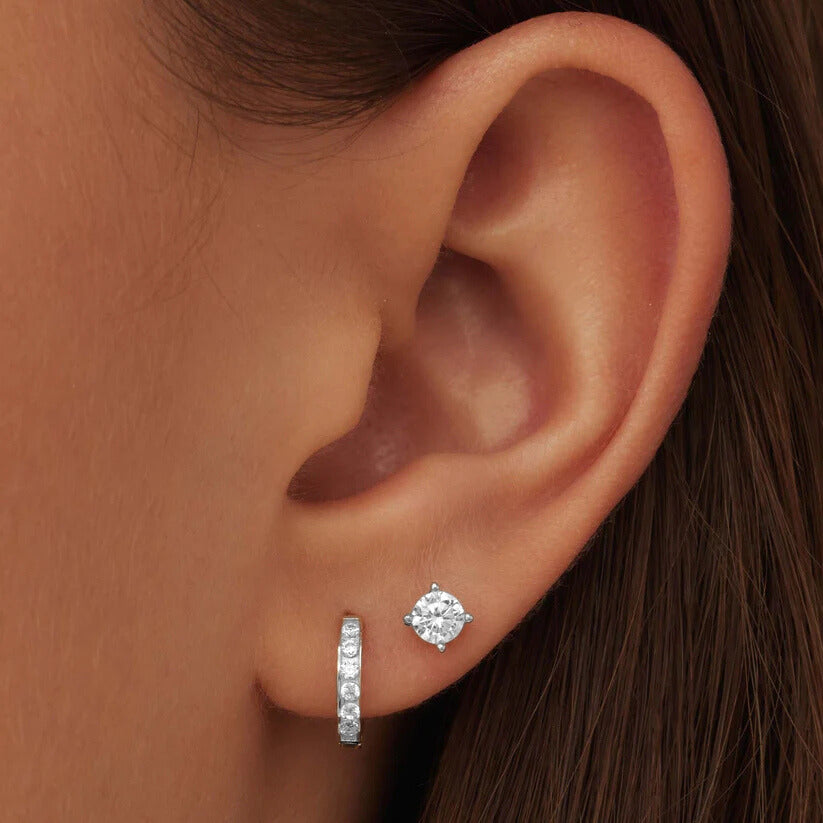 Ensemble de Boucles d'oreilles à Pierre Dara Brillane | Or Blanc