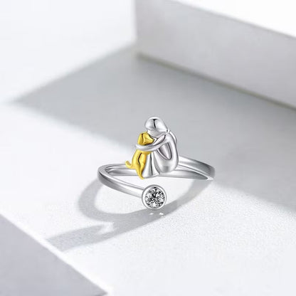 Bague Chien et Fille Argent Sterling