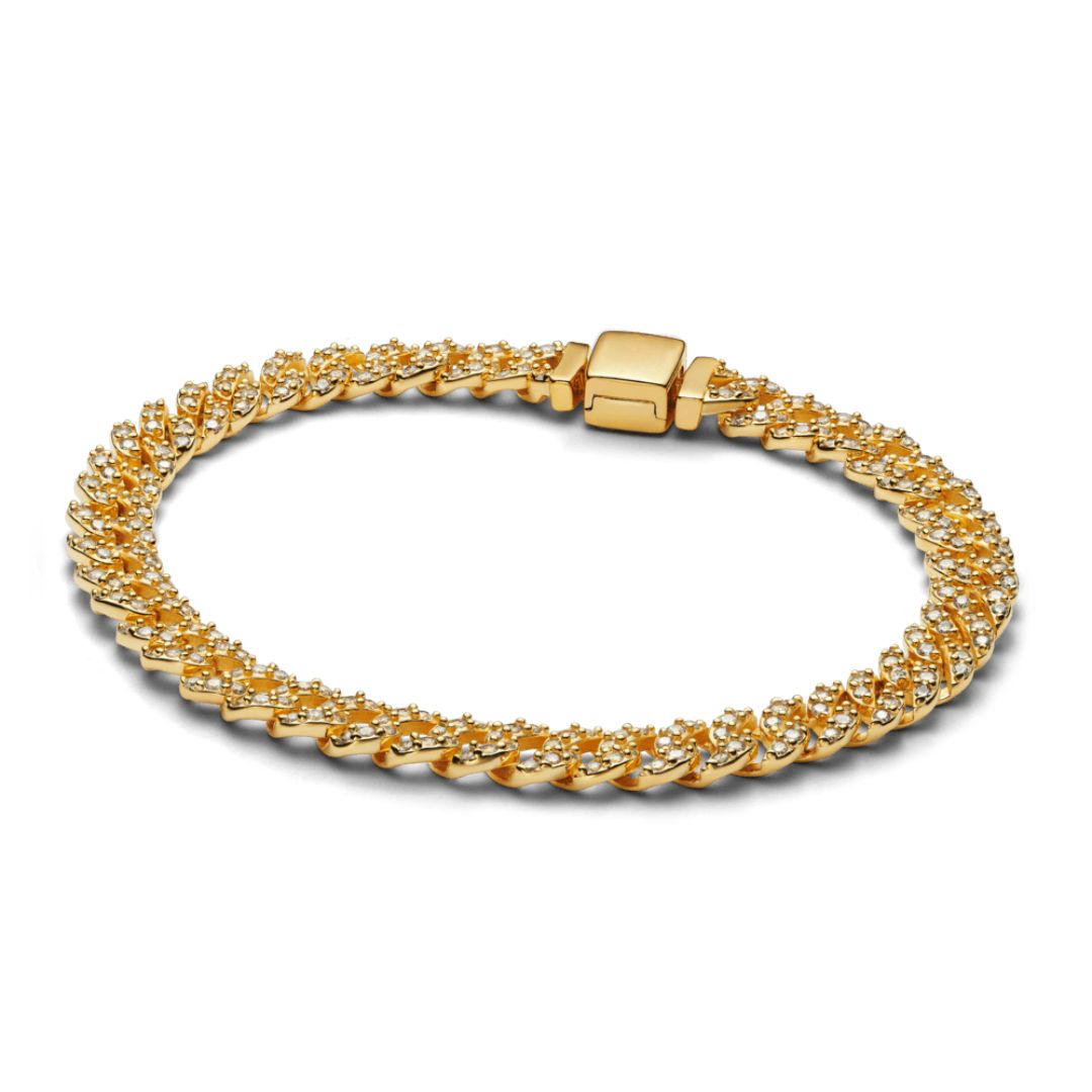 Bracelet Cubain Pave | Or Blanc