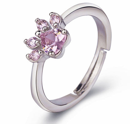 Coffret Bijou Or Rose Patte – 4 Pièces avec Cœur Zircone (Bague, Collier, Boucles d'oreilles, Bracelet)