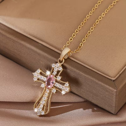 Collier Croix zirconium en cuivre