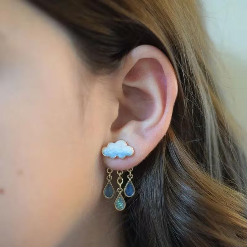 Boucles d'oreilles pendantes élégantes nuage avec pompons