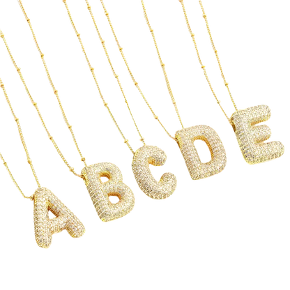 Ensemble de Collier à Lettre Initiale Bubble | Or Blanc