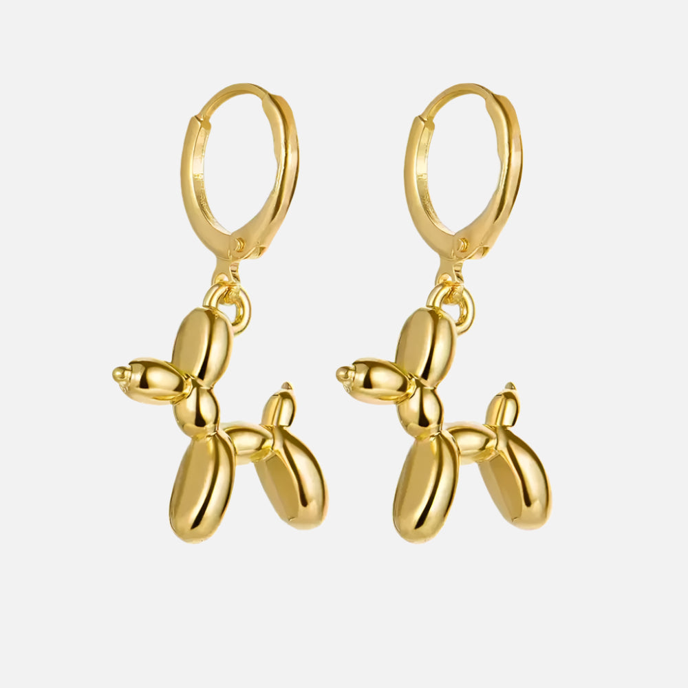Boucles d'oreilles Huggie Or avec Mini Charme Chien Ballon
