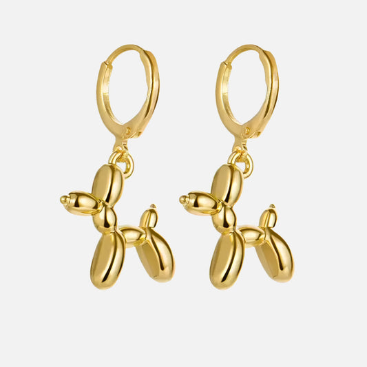 Boucles d'oreilles Huggie Or avec Mini Charme Chien Ballon