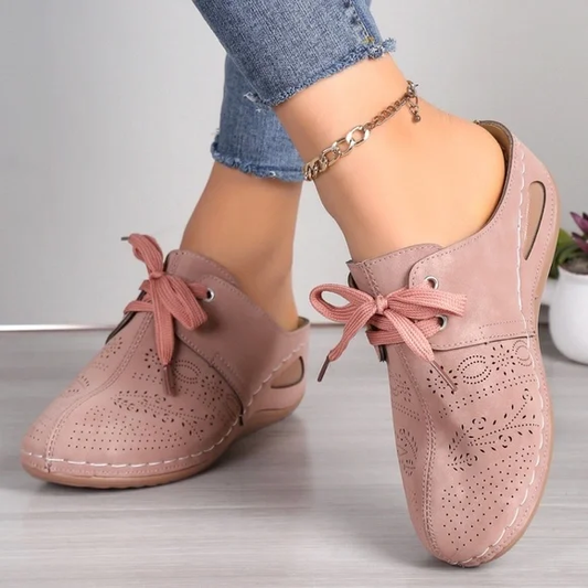Rosa – Sandales à coin avec lacets rose poudré pour femme