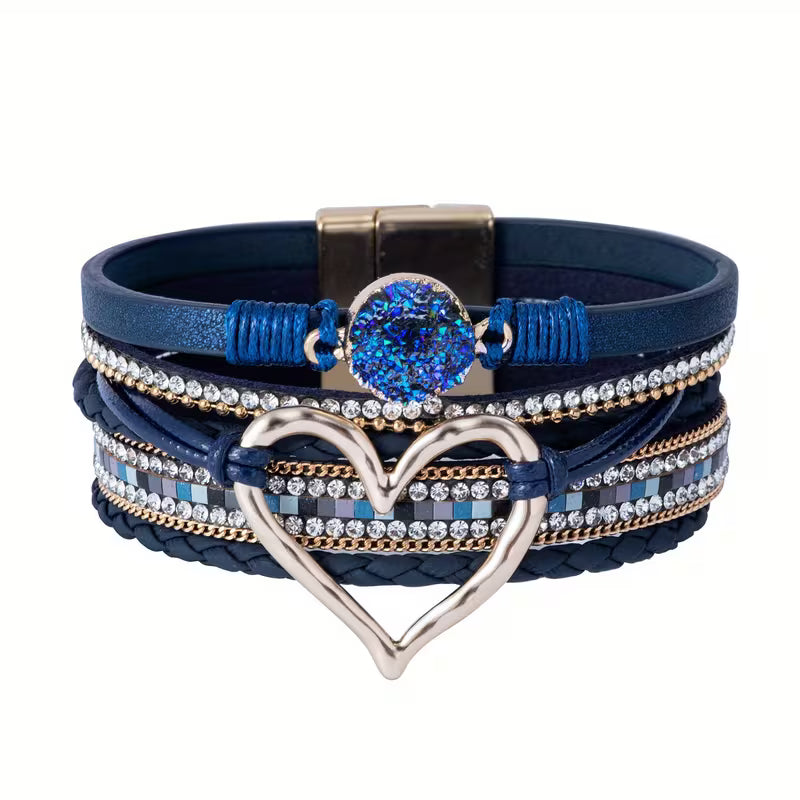 Bracelet bohème multicouche avec cœur doré