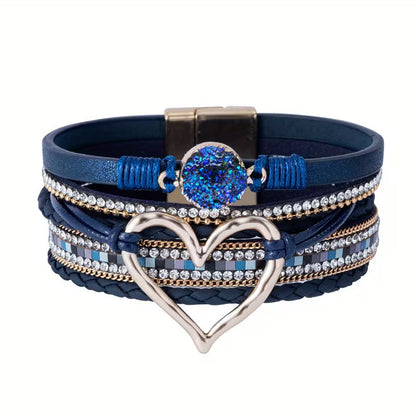 Bracelet bohème multicouche avec cœur doré