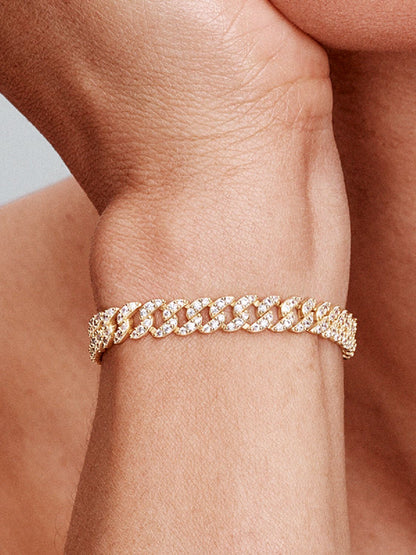Bracelet Cubain Pave | Or Blanc