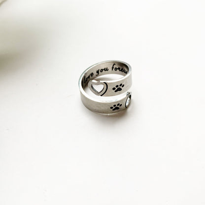 Bague Torsadée Patte et Cœur Réglable – Acier Inoxydable