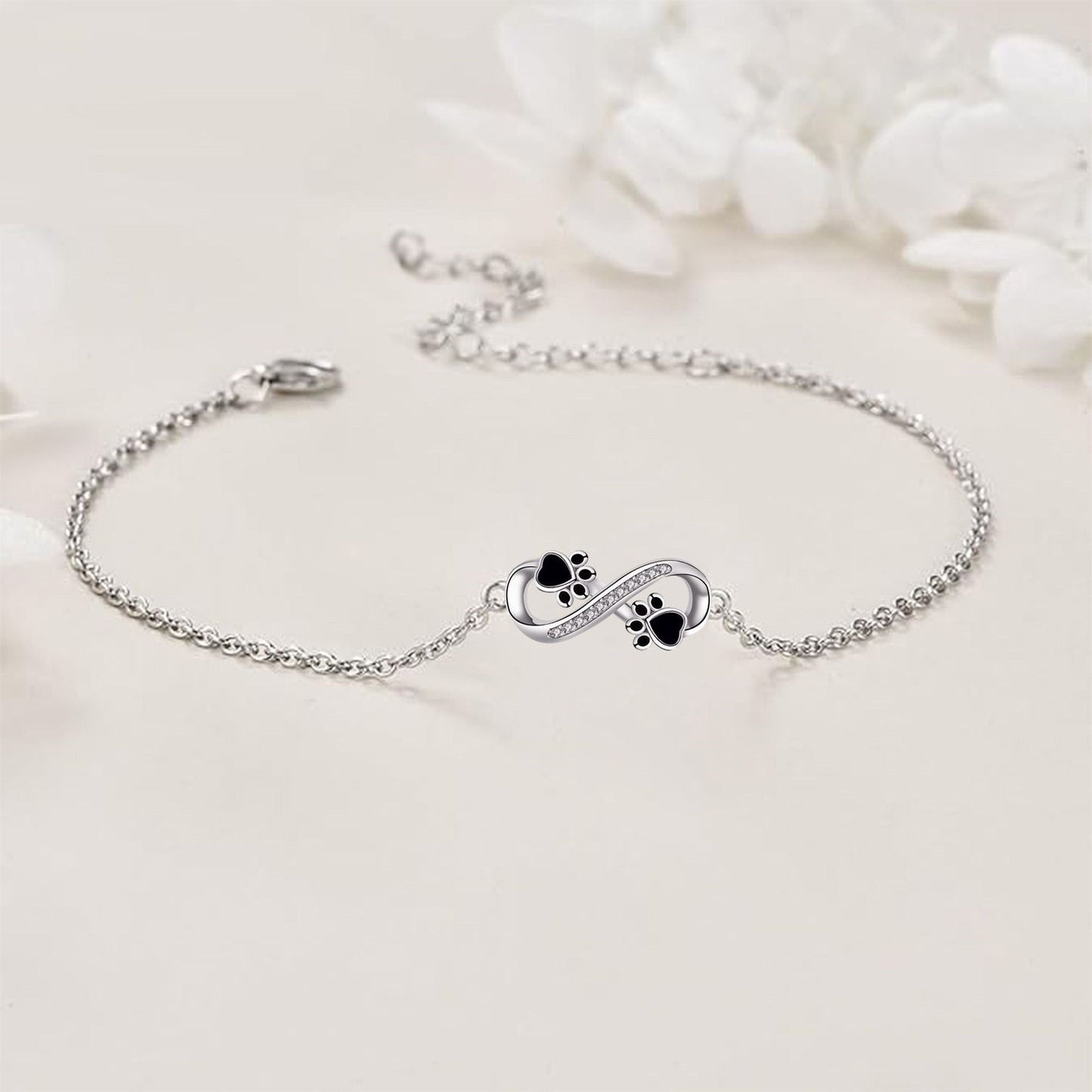 Bracelet Pendentif Symbole Infini Patte d'Animal avec Zircone