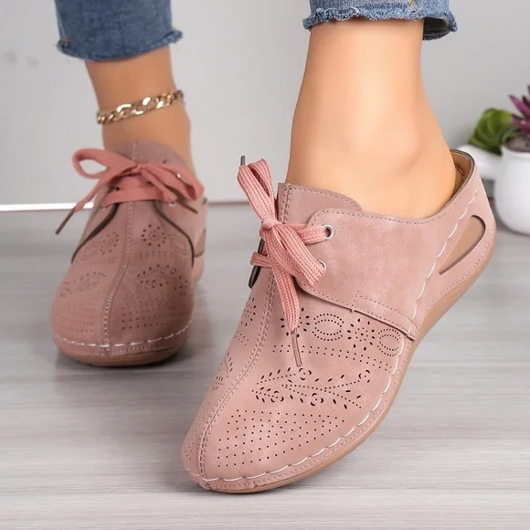 Rosa – Sandales à coin avec lacets rose poudré pour femme