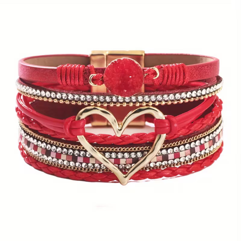 Bracelet bohème multicouche avec cœur doré