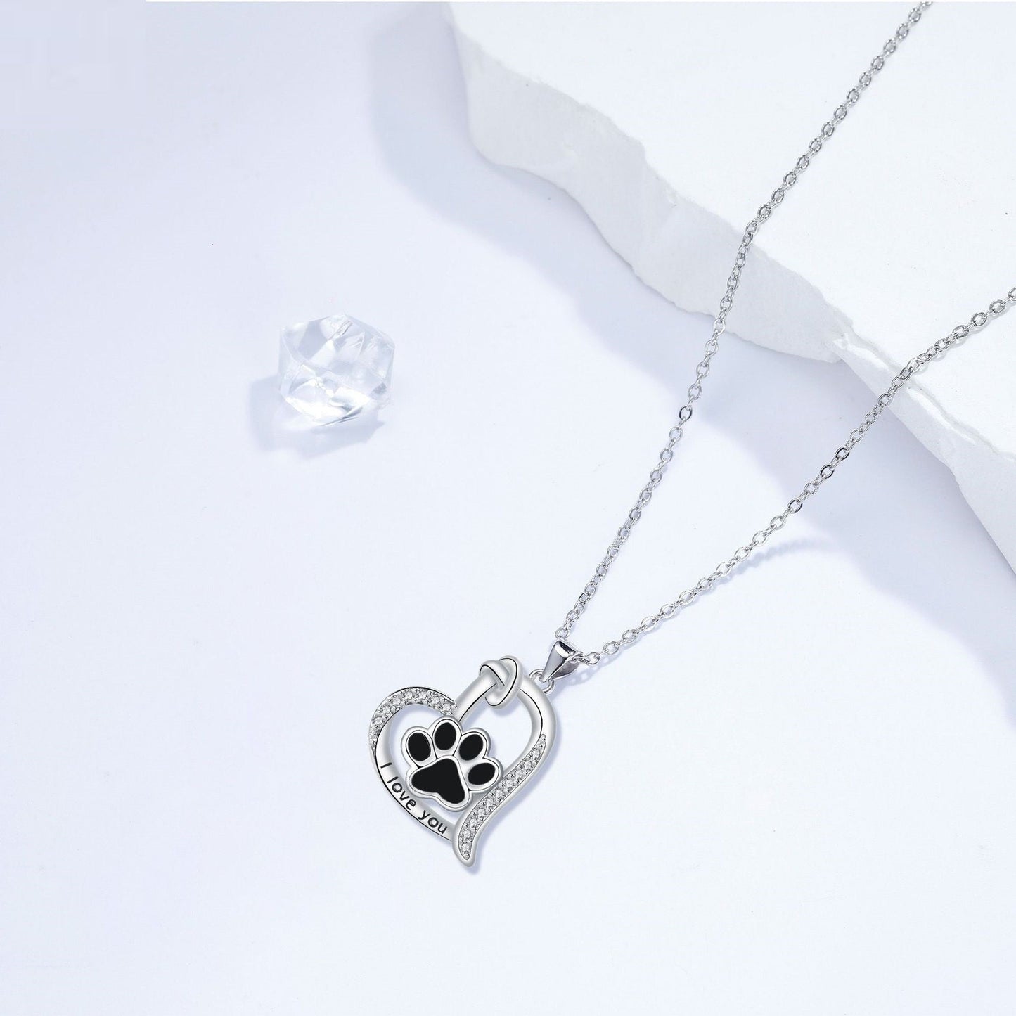 Collier Empreinte Patte de Chien Cœur avec Zircone