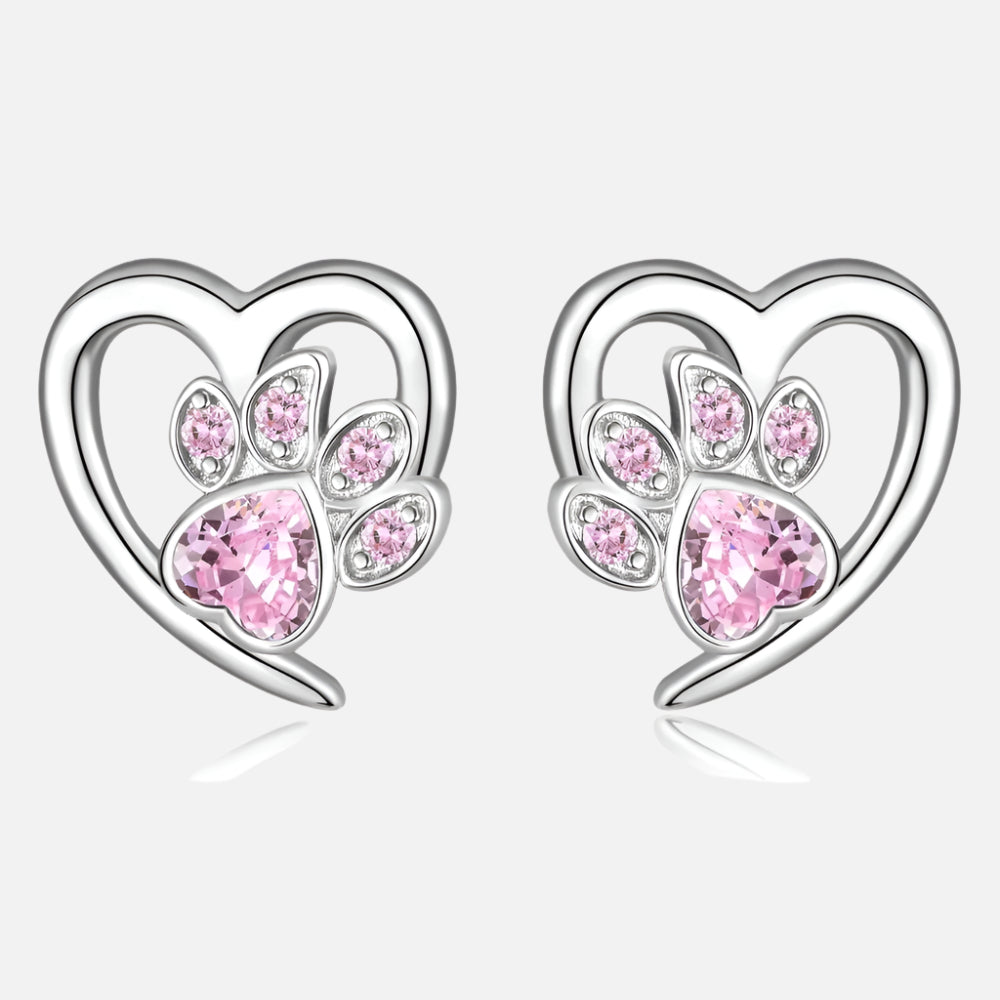 Boucles d'oreilles Patte et Cœur avec Zircone
