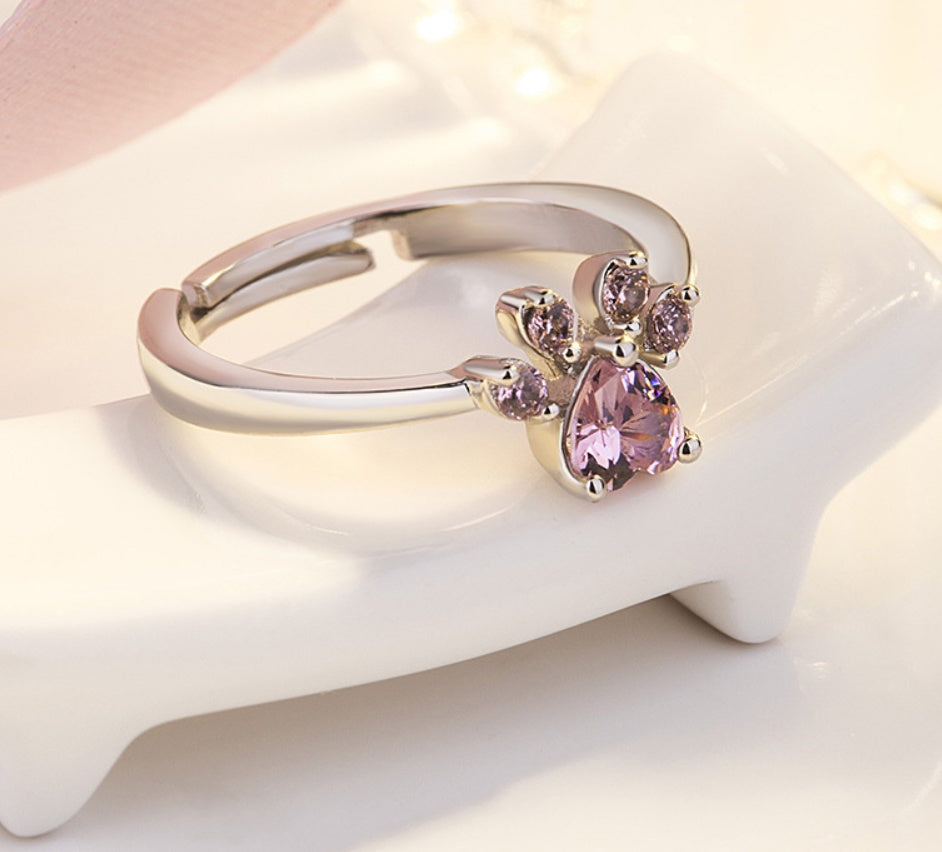 Coffret Bijou Or Rose Patte – 4 Pièces avec Cœur Zircone (Bague, Collier, Boucles d'oreilles, Bracelet)