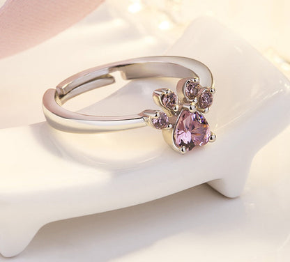 Coffret Bijou Or Rose Patte – 4 Pièces avec Cœur Zircone (Bague, Collier, Boucles d'oreilles, Bracelet)
