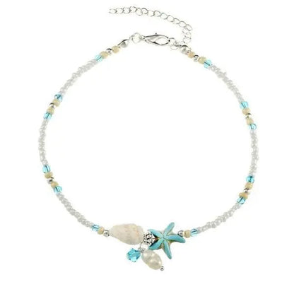 Bracelet cheville étoile et coquillage avec pierres naturelles