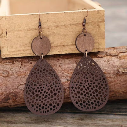 Boucles d'oreilles pendantes en cuir style vintage avec découpe