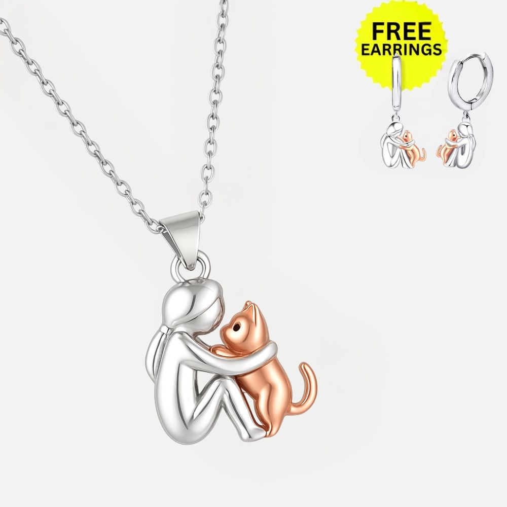 Collier Pendentif Câlin Chat avec Boucles d'oreilles Offertes – Offre à Durée Limitée