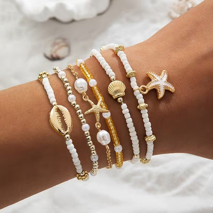Ensemble de 6 bracelets de plage dorés