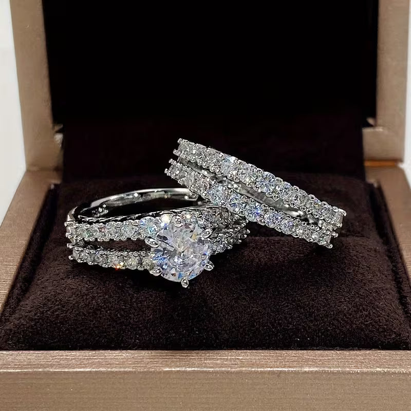 Ensemble de 2 bagues de mariage en zirconite